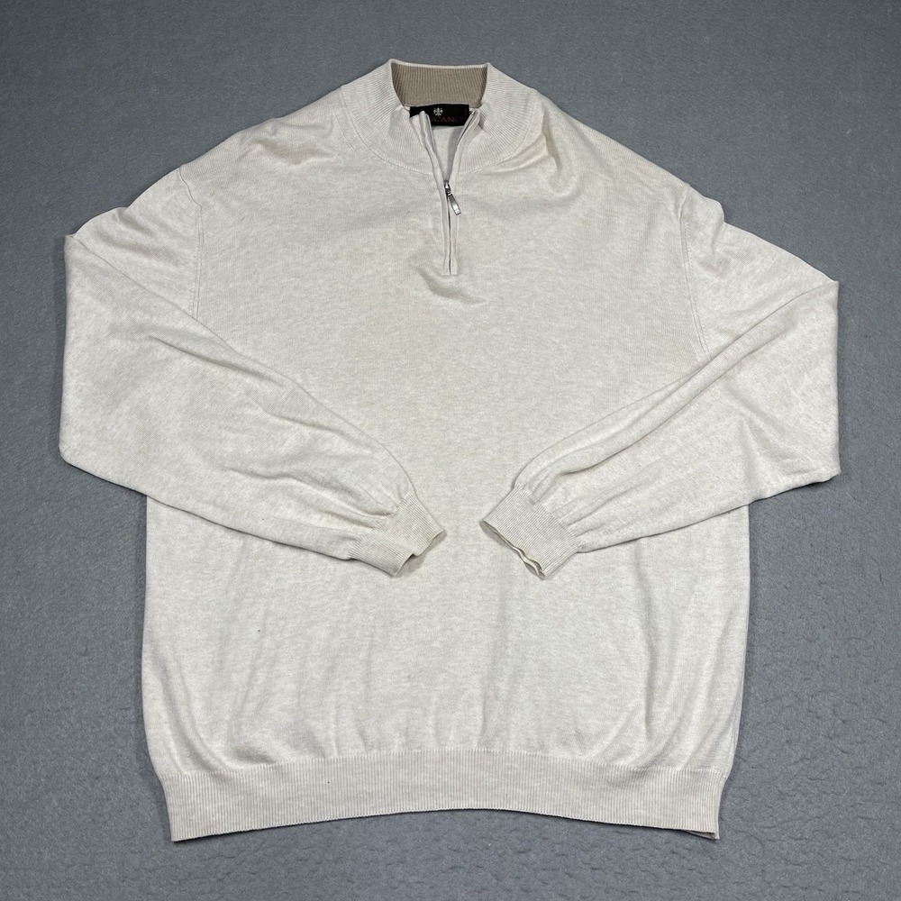 Toscano Sweater Mens XXL Beige Italian Knit Cotton Blend 1/4 Zip Pullover Preppy